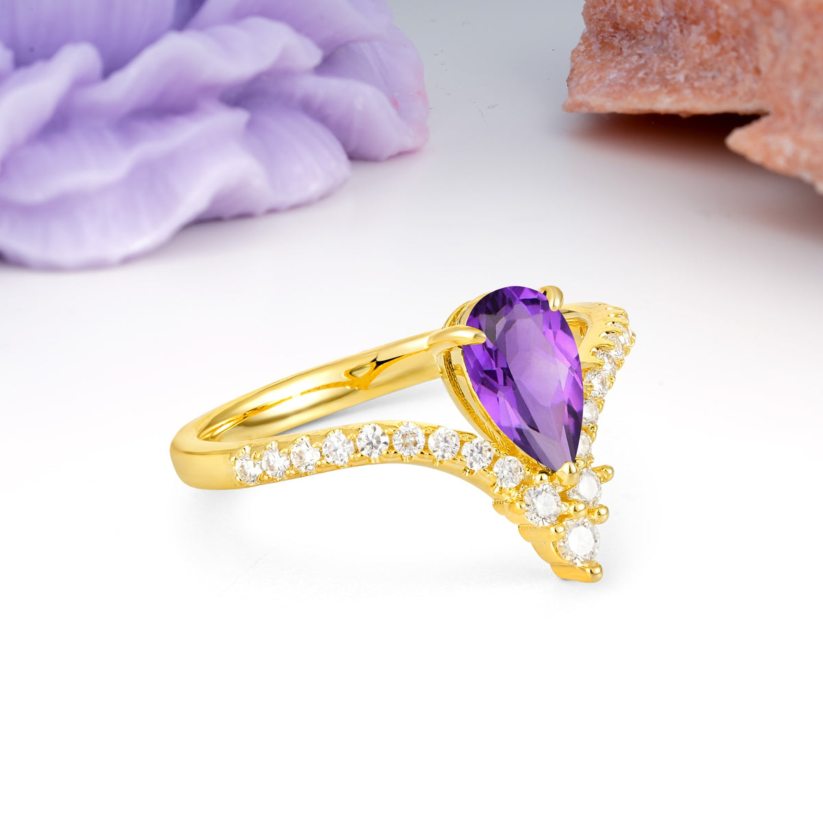 Luxurious Crown 3-Prong Pear Cut Amethyst Engagement Ring - Additional view