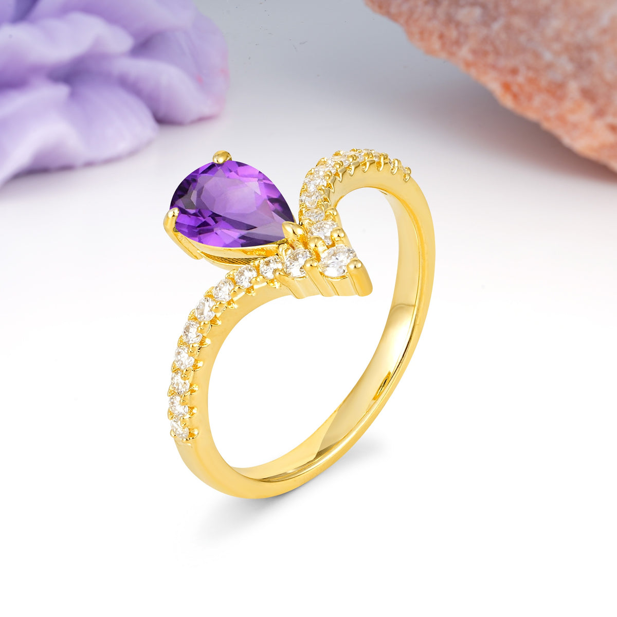 Luxurious Crown 3-Prong Pear Cut Amethyst Engagement Ring - Additional view