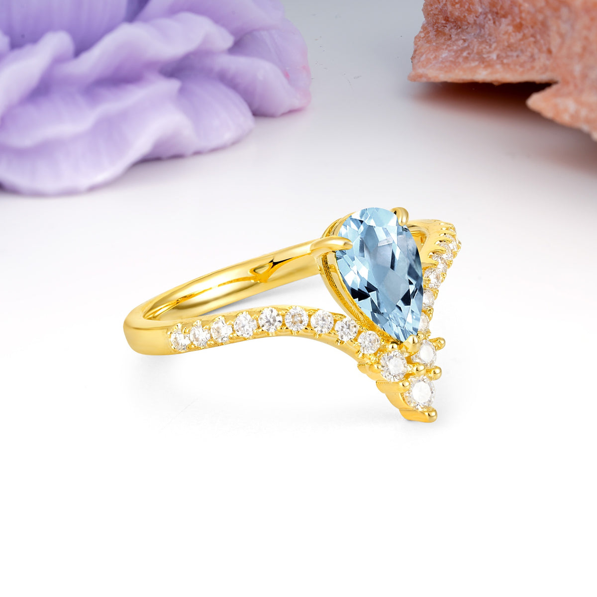 Luxurious Crown 3-Prong Pear Cut Aquamarine Engagement Ring - Additional view
