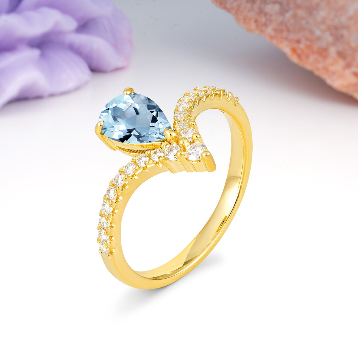 Luxurious Crown 3-Prong Pear Cut Aquamarine Engagement Ring - Additional view