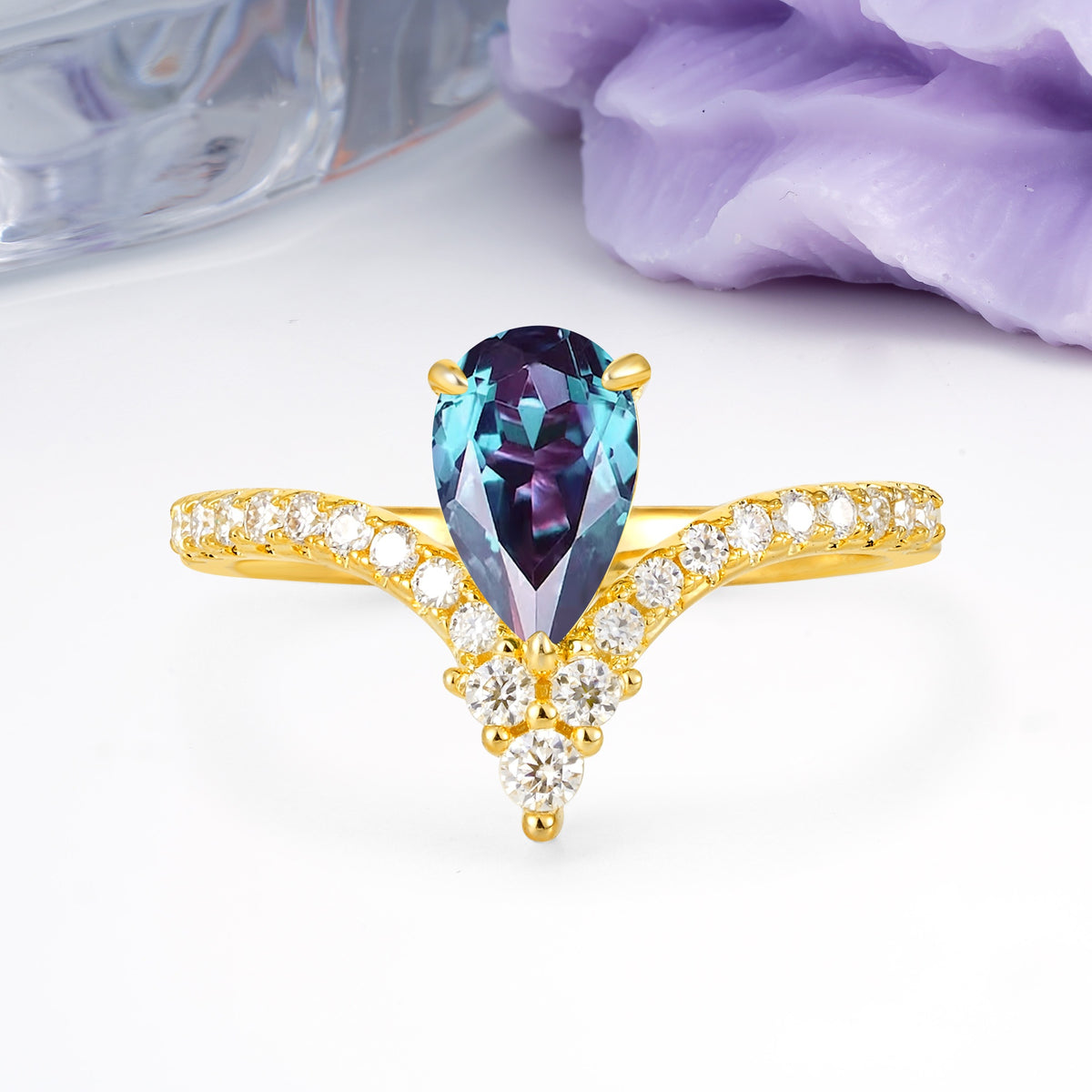 Luxurious Crown 3-Prong Pear Cut Alexandrite Engagement Ring - Additional view