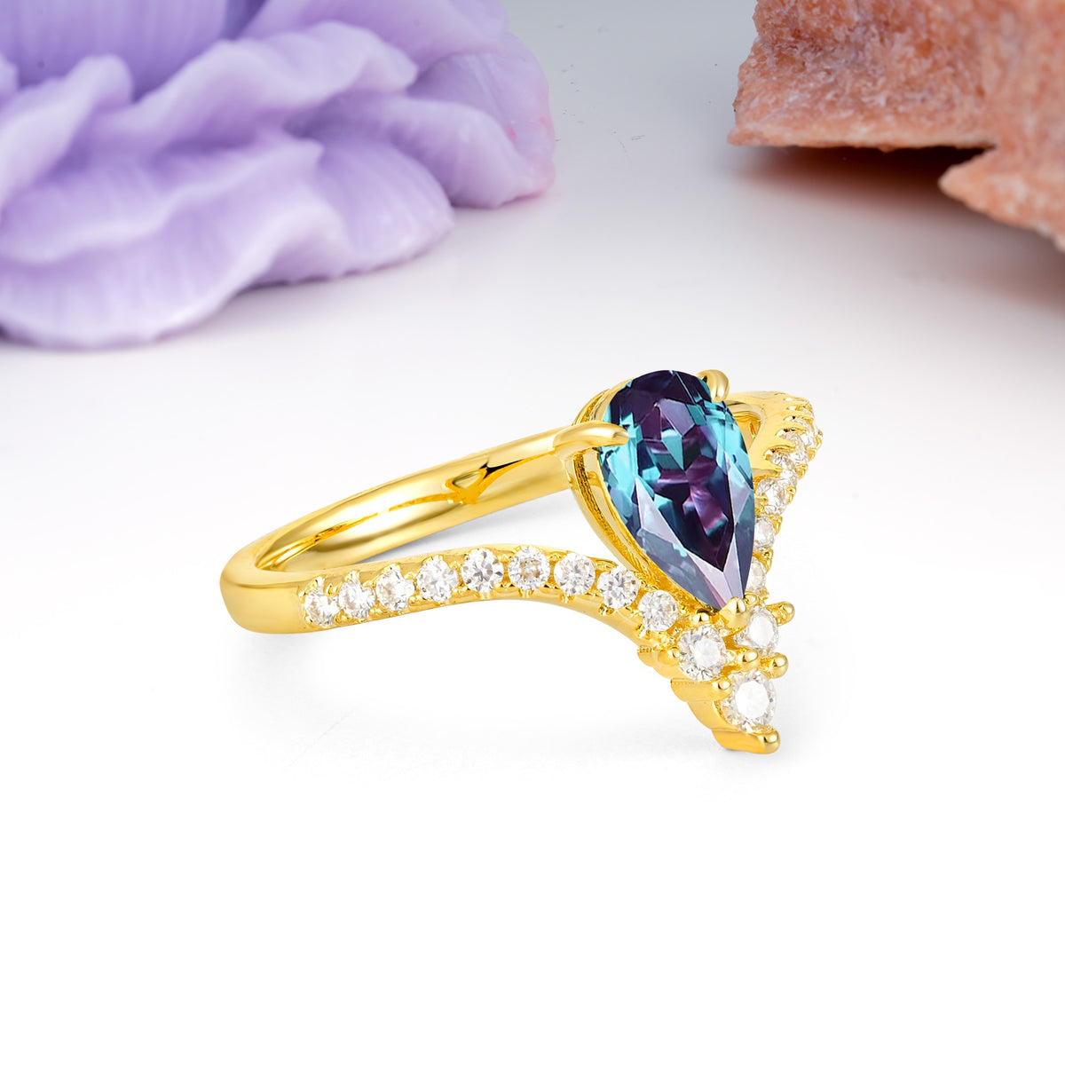 Luxurious Crown 3-Prong Pear Cut Alexandrite Engagement Ring - Additional view