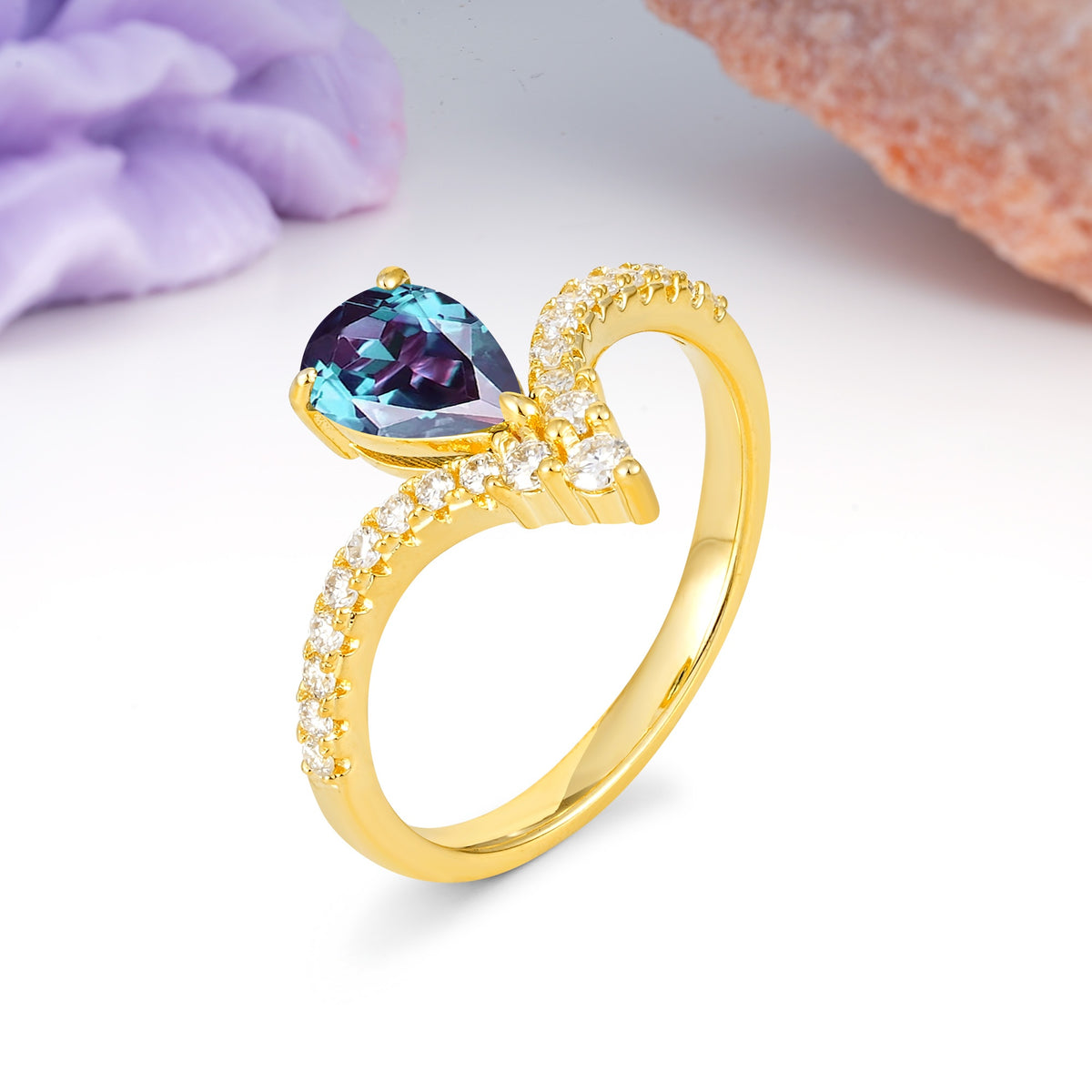 Luxurious Crown 3-Prong Pear Cut Alexandrite Engagement Ring - Additional view