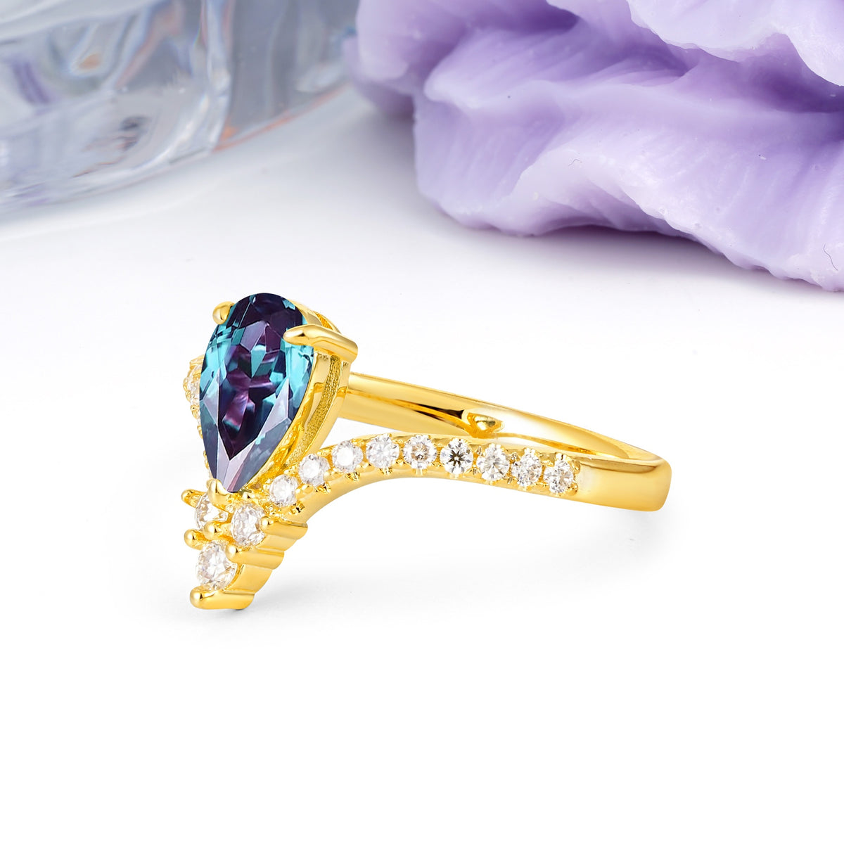 Luxurious Crown 3-Prong Pear Cut Alexandrite Engagement Ring - Additional view