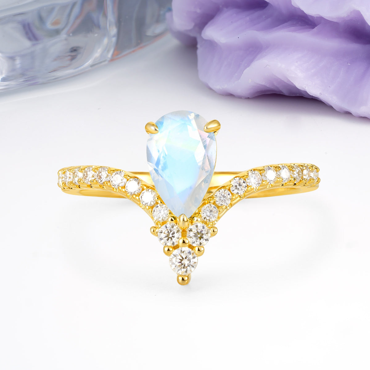 Luxurious Crown 3-Prong Pear Cut Moonstone Engagement Ring - Additional view