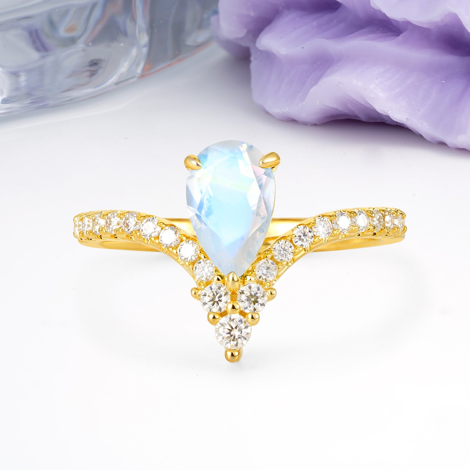 Luxurious Crown 3-Prong Pear Cut Moonstone Engagement Ring - Additional view