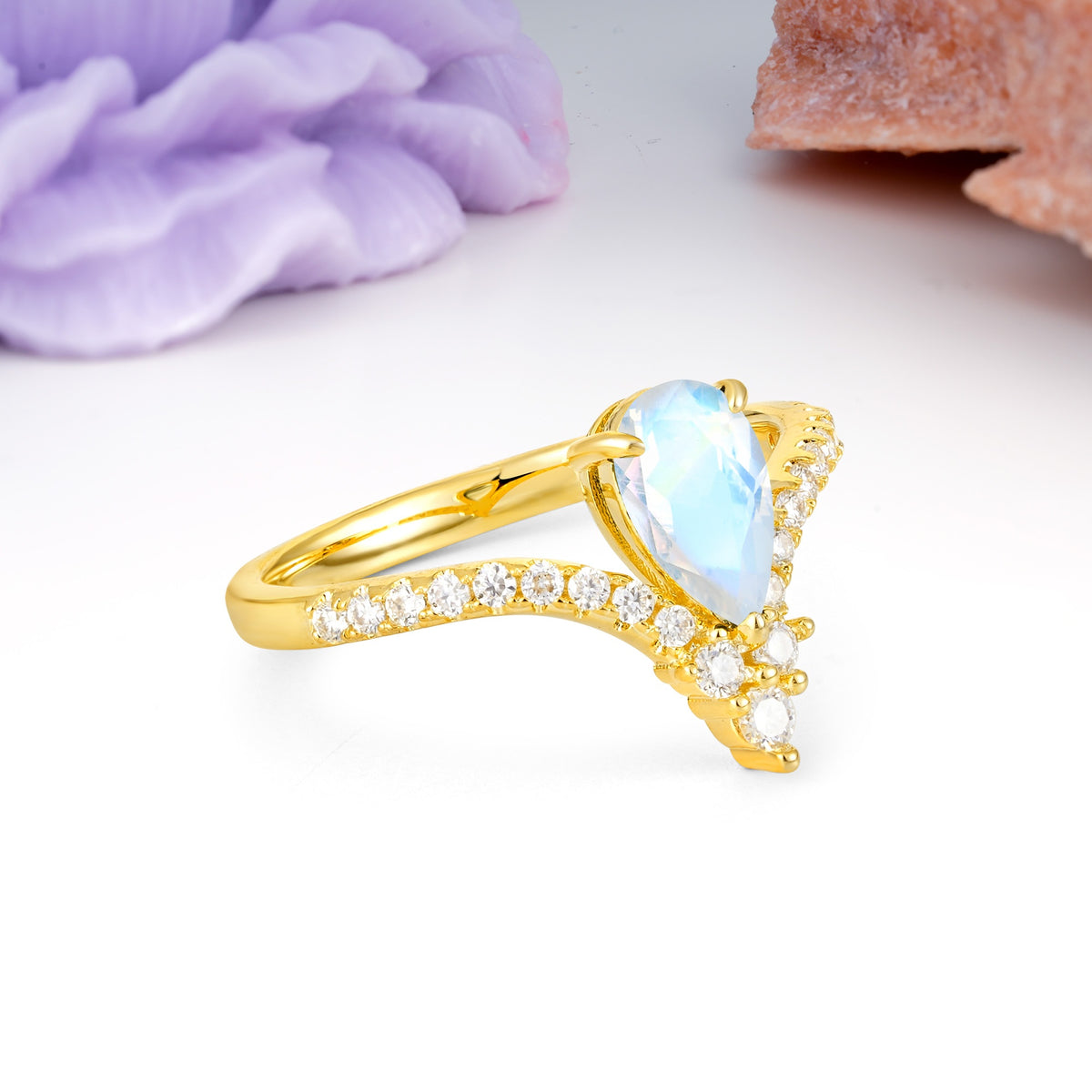Luxurious Crown 3-Prong Pear Cut Moonstone Engagement Ring - Additional view