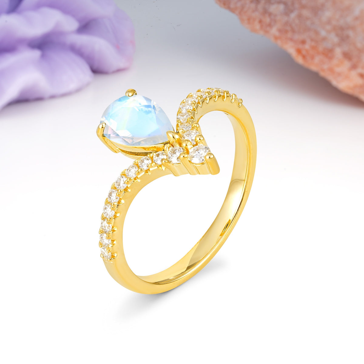 Luxurious Crown 3-Prong Pear Cut Moonstone Engagement Ring - Additional view