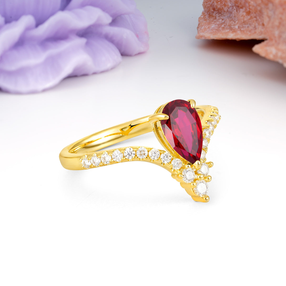 Luxurious Crown 3-Prong Pear Cut Ruby Engagement Ring - Additional view