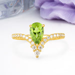 Luxurious Crown 3-Prong Pear Cut Peridot Engagement Ring - Additional view