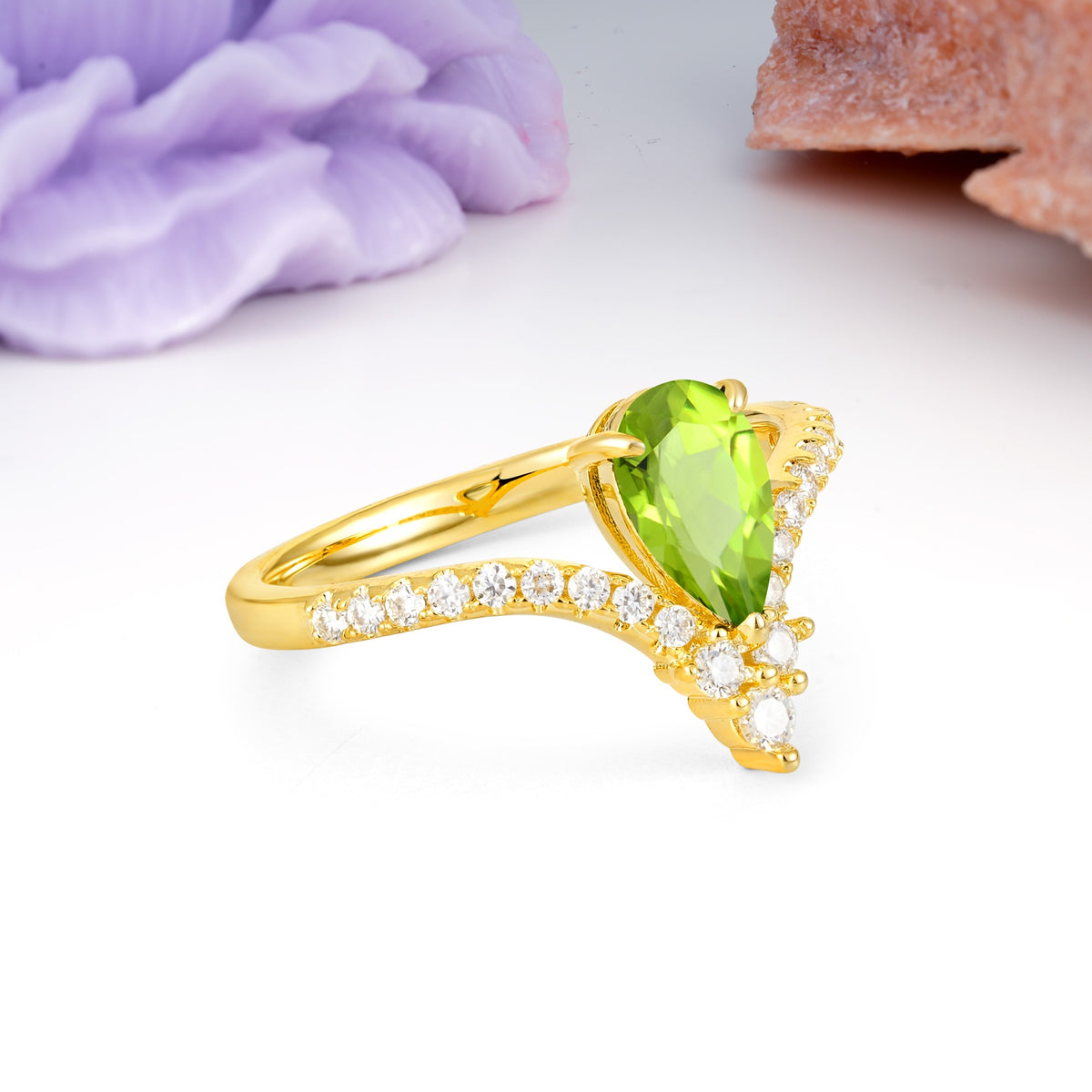 Luxurious Crown 3-Prong Pear Cut Peridot Engagement Ring - Additional view