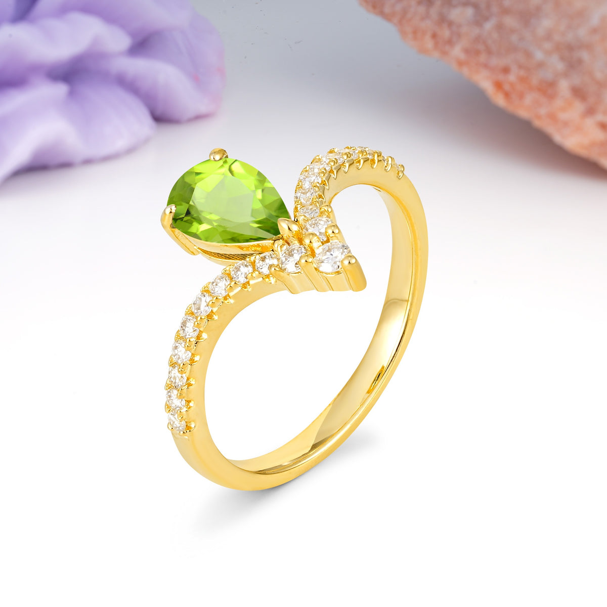 Luxurious Crown 3-Prong Pear Cut Peridot Engagement Ring - Additional view