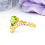 Luxurious Crown 3-Prong Pear Cut Peridot Engagement Ring - Additional view