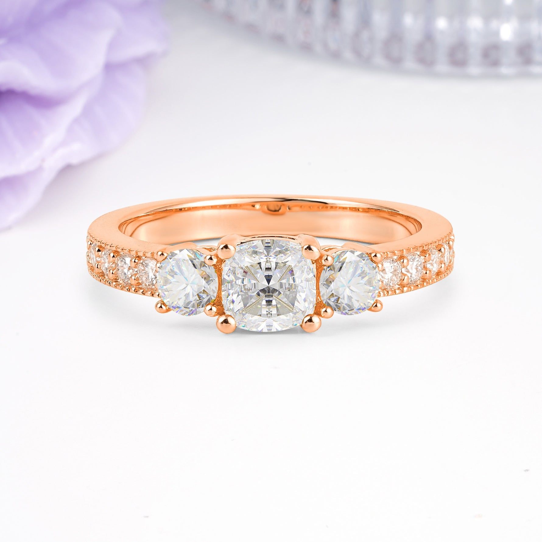 Luxurious And Unique 4 Prong Princess Cut Moissanite Engagement Ring - Additional view