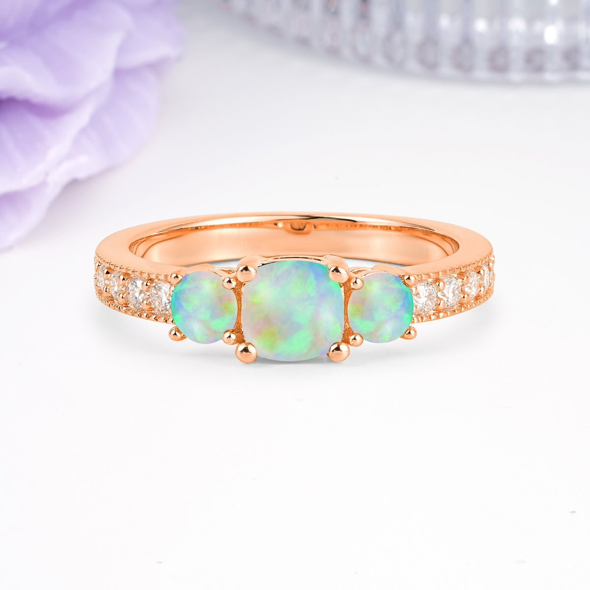 Luxurious And Unique 4 Prong Princess Cut Fire Opal Engagement Ring - Additional view