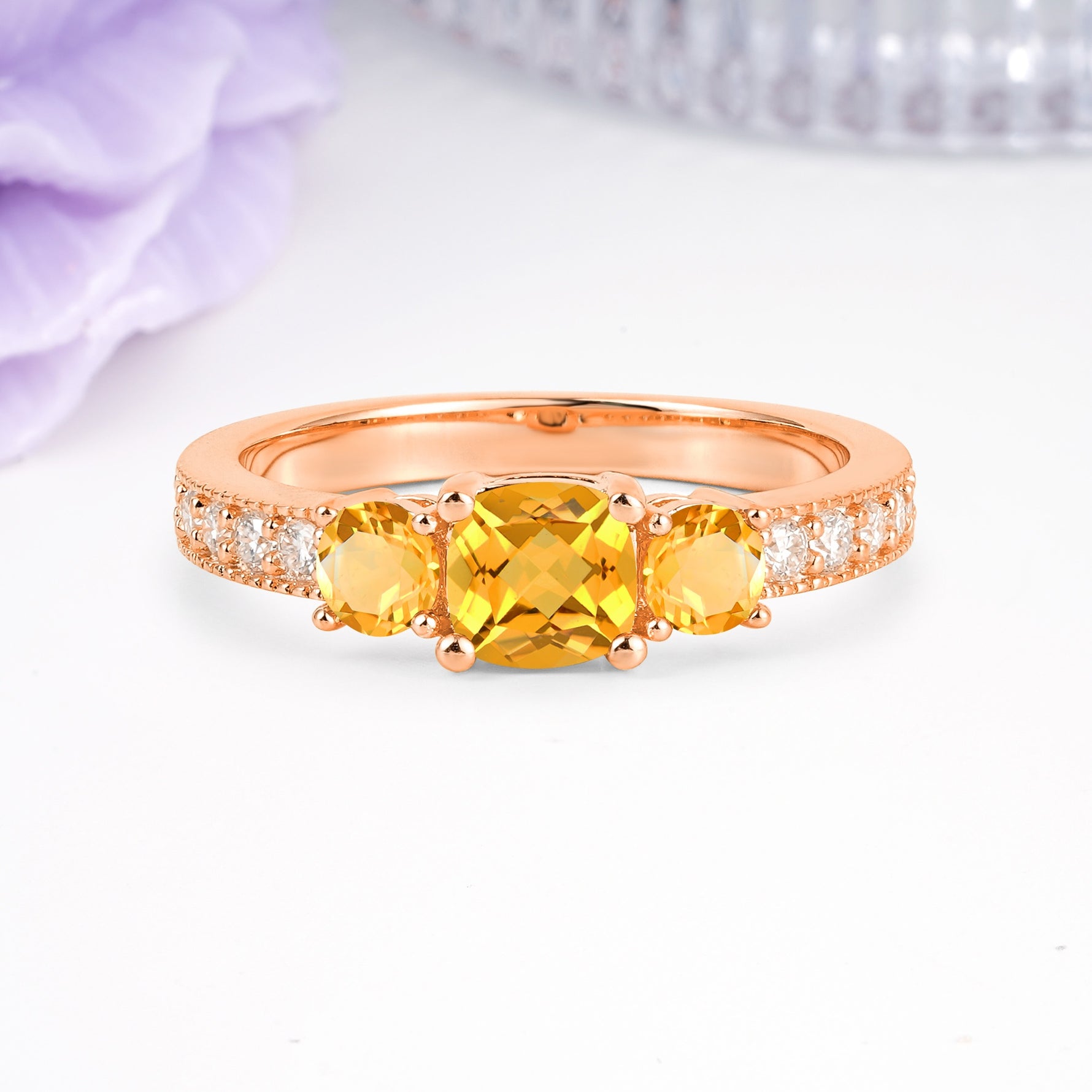 Luxurious And Unique 4 Prong Princess Cut Citrine Engagement Ring - Additional view