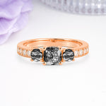 Luxurious And Unique 4 Prong Princess Cut Black Rutilated Quartz Engagement Ring - Additional view