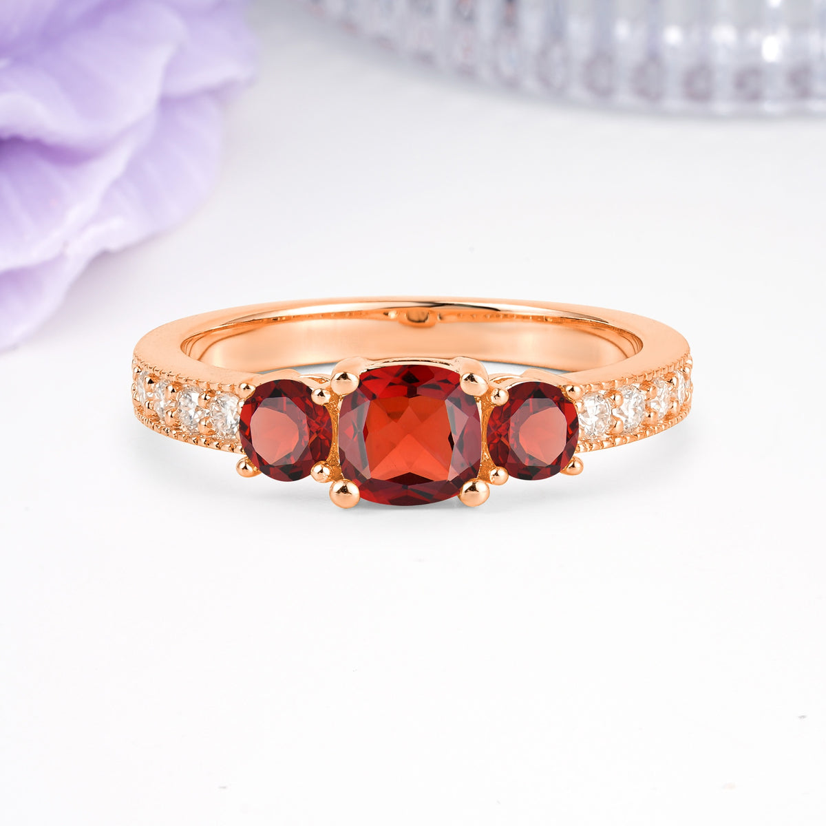 Luxurious And Unique 4 Prong Princess Cut Garnet Engagement Ring - Additional view