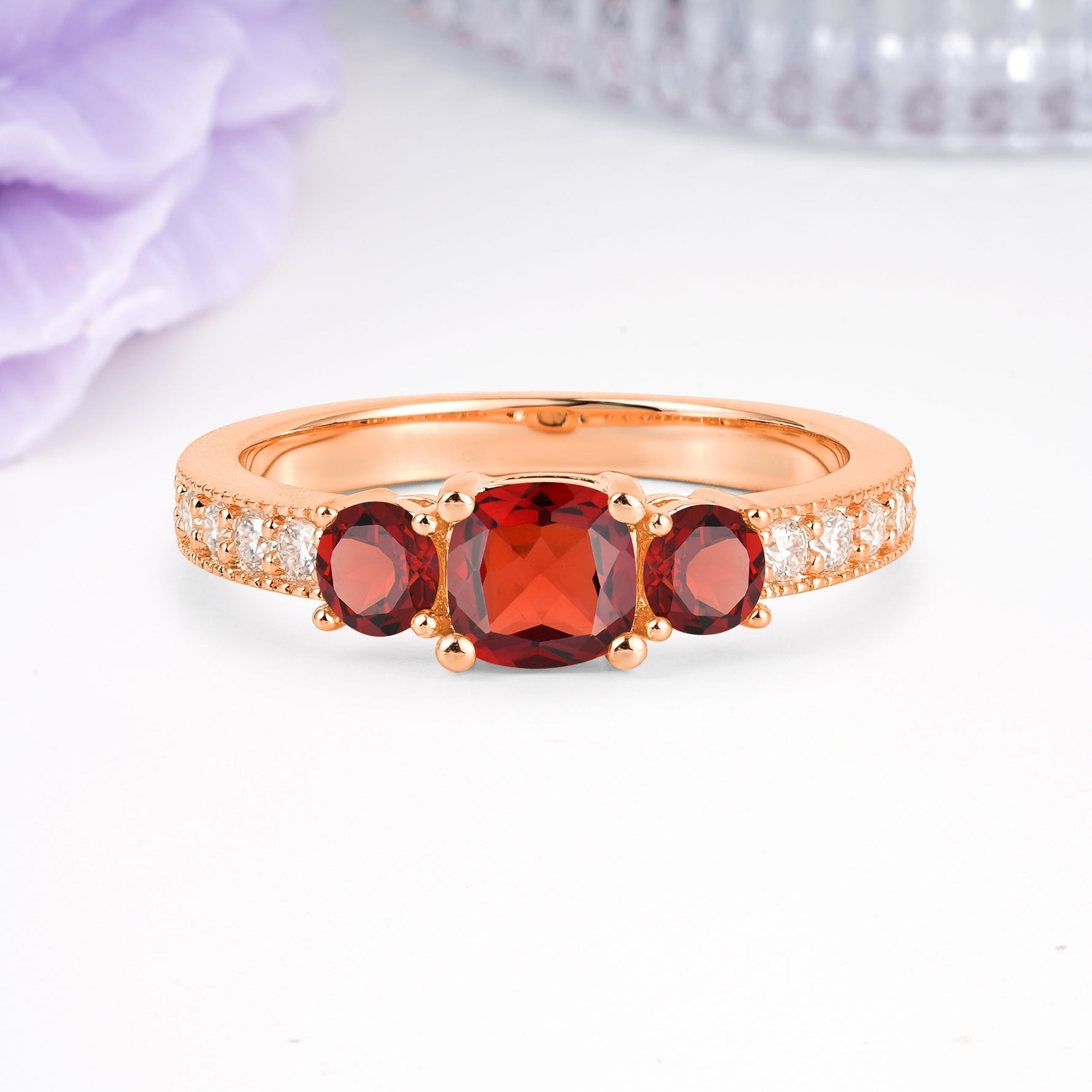 Luxurious And Unique 4 Prong Princess Cut Garnet Engagement Ring - Additional view