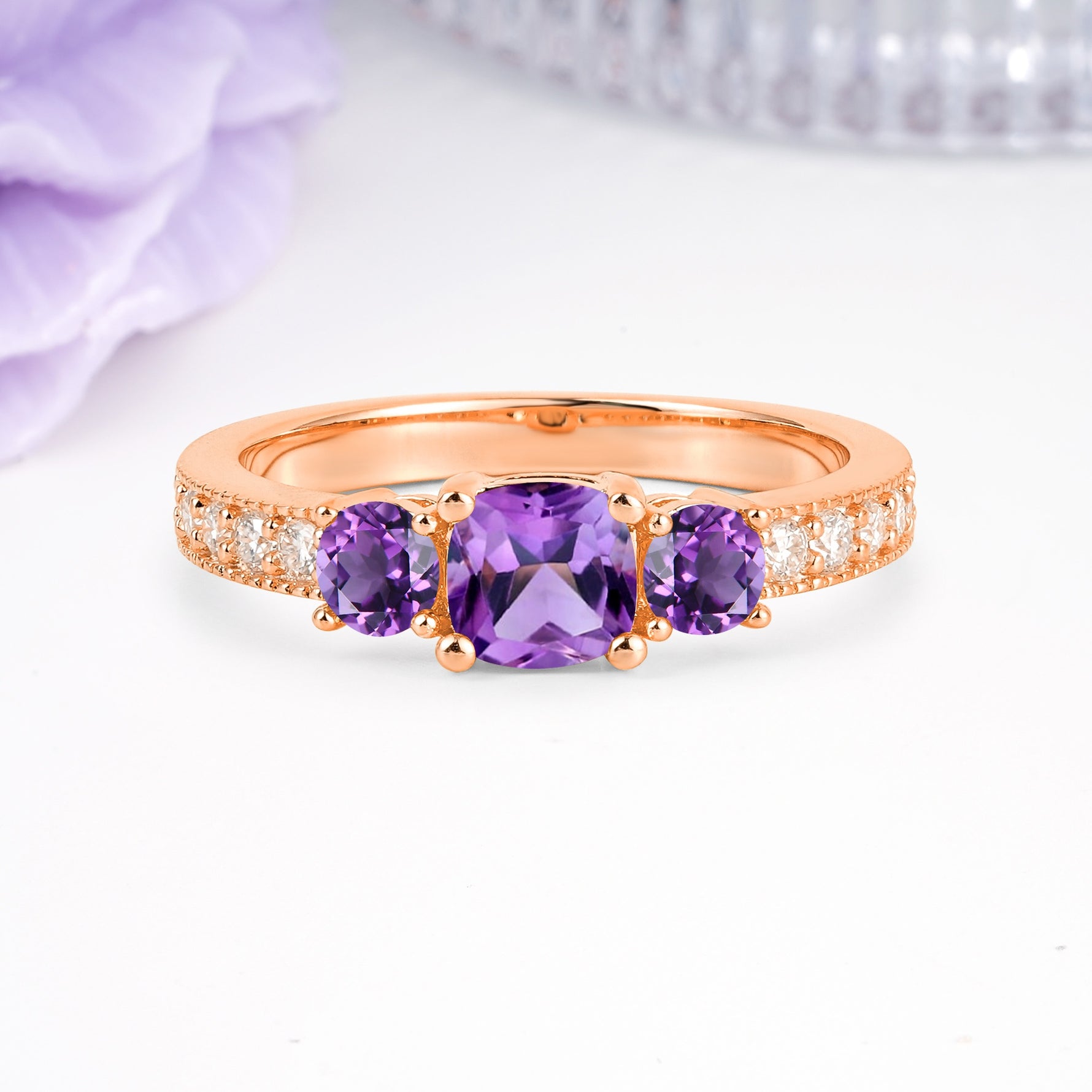 Luxurious And Unique 4 Prong Princess Cut Amethyst Engagement Ring - Additional view