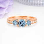 Luxurious And Unique 4 Prong Princess Cut Aquamarine Engagement Ring - Additional view
