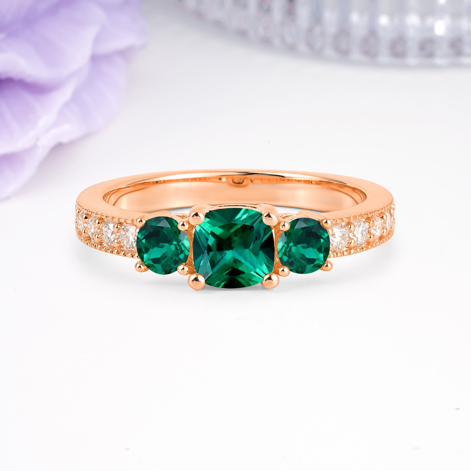 Luxurious And Unique 4 Prong Princess Cut Emerald Engagement Ring - Additional view