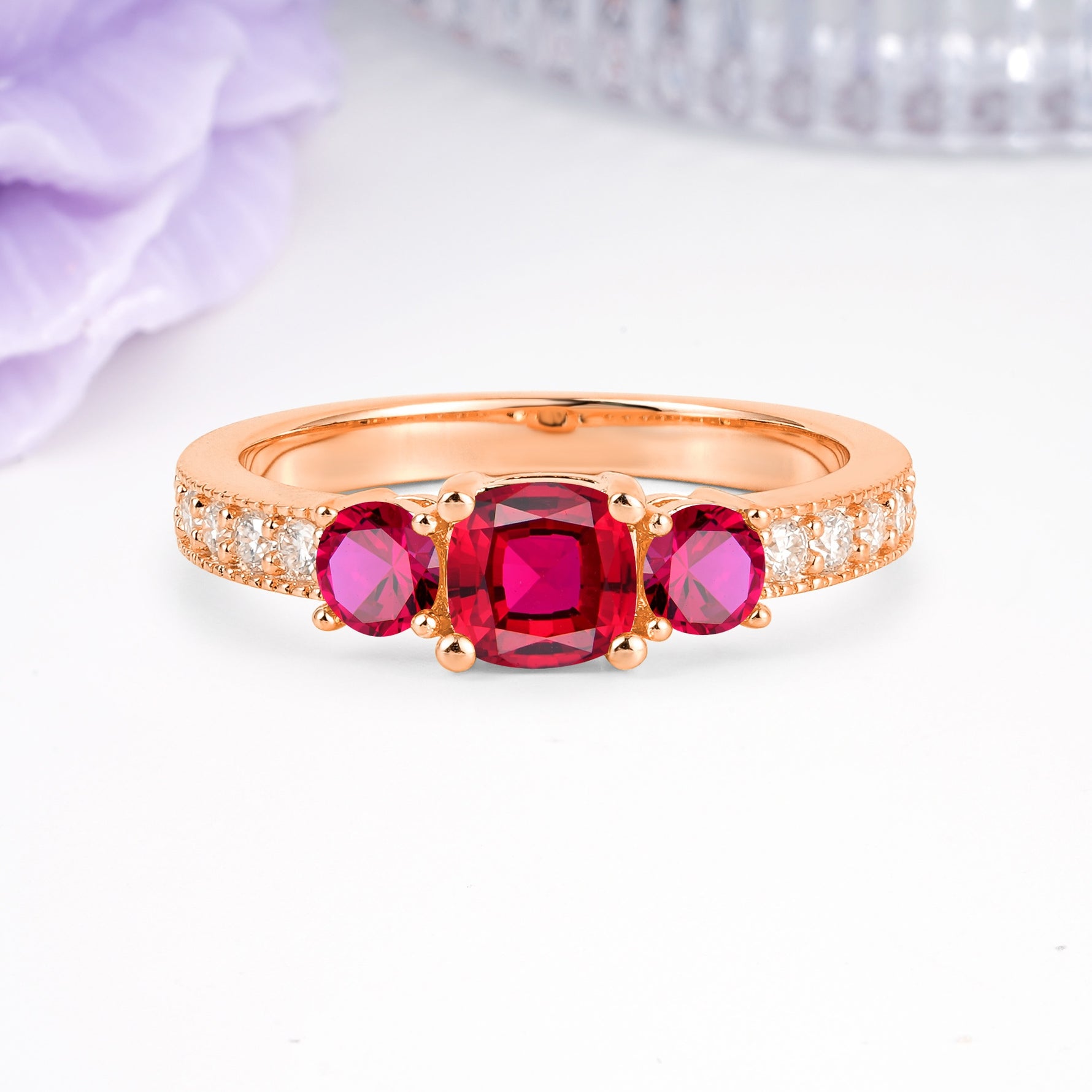 Luxurious And Unique 4 Prong Princess Cut Ruby Engagement Ring - Additional view