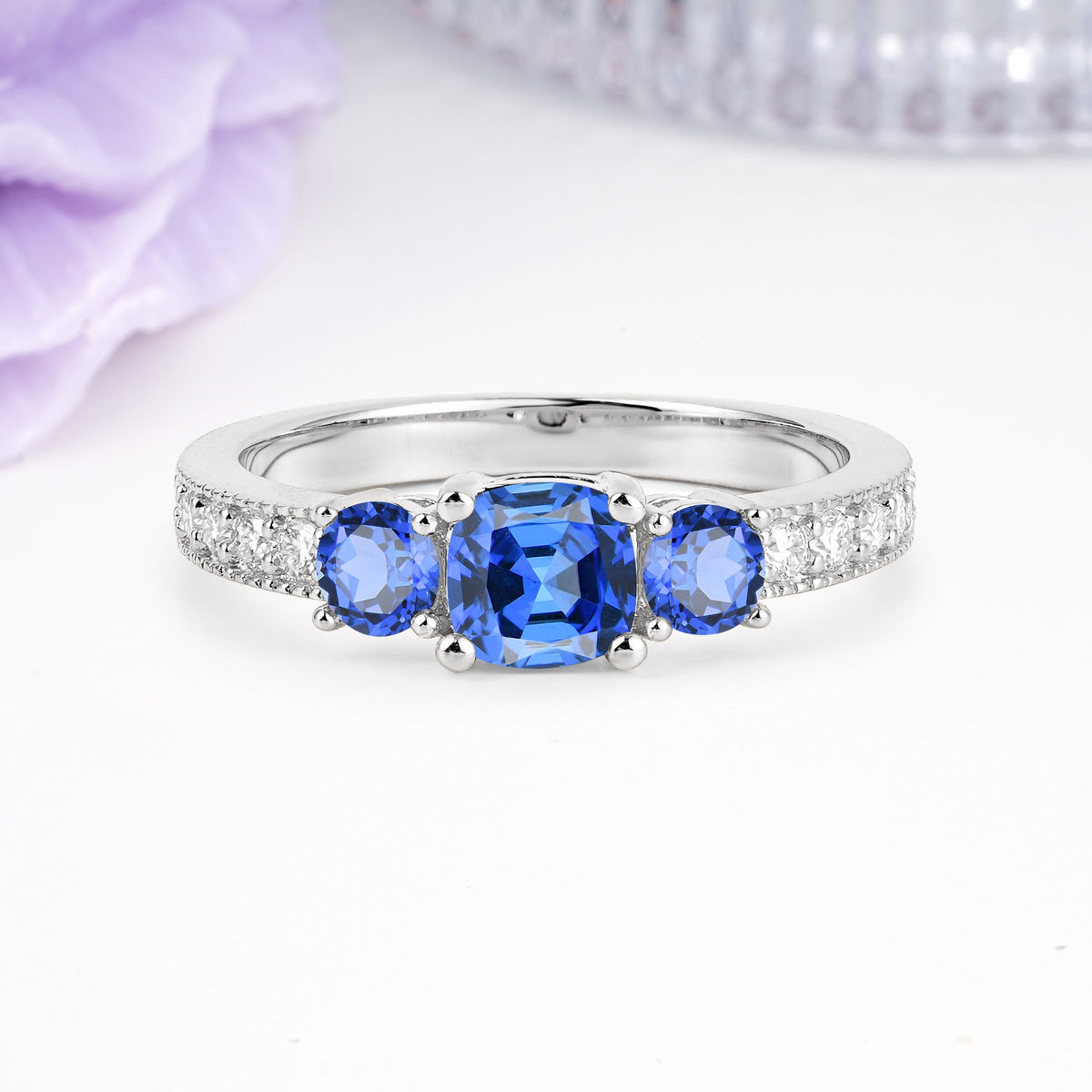 Luxurious And Unique 4 Prong Princess Cut Sapphire Engagement Ring - Additional view
