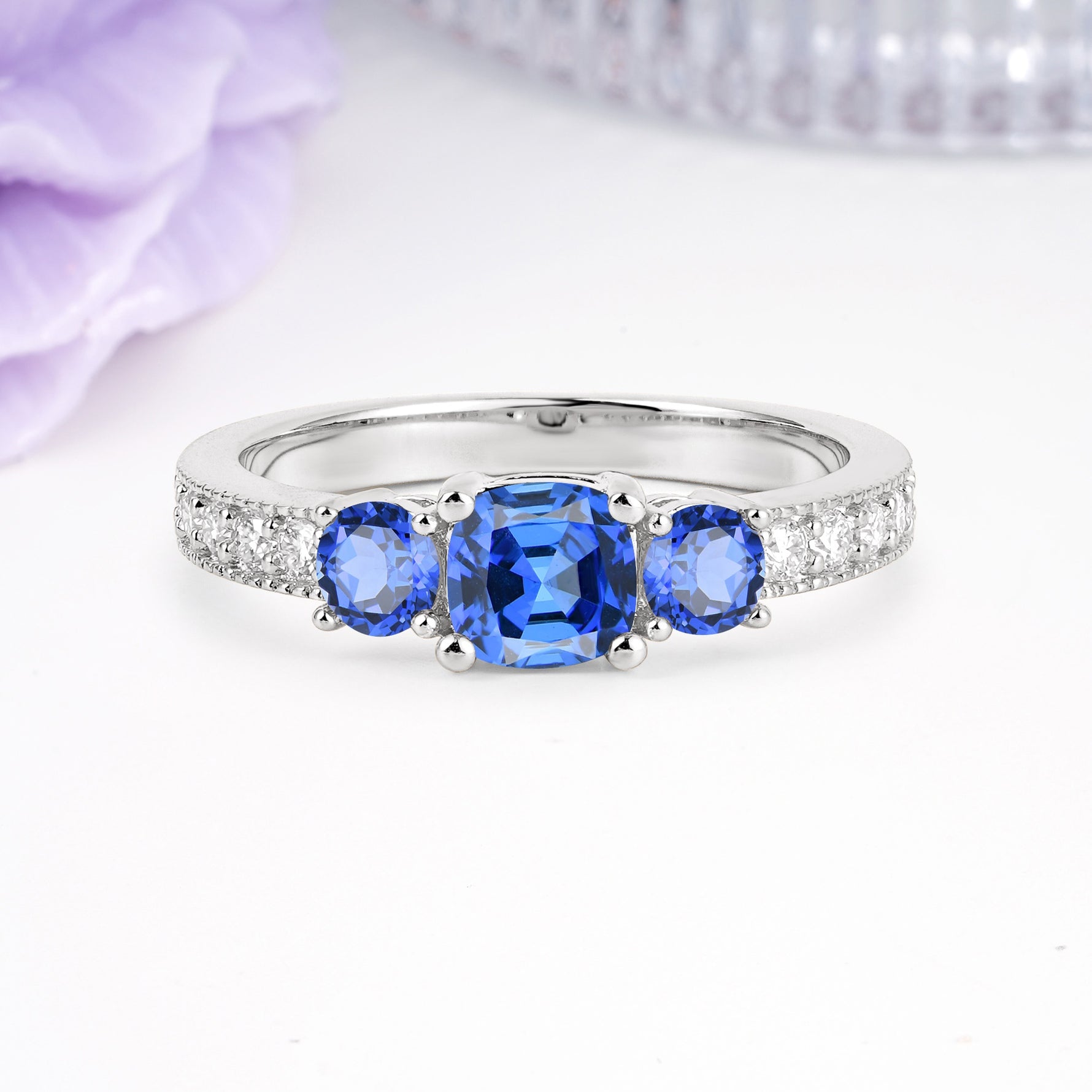 Luxurious And Unique 4 Prong Princess Cut Sapphire Engagement Ring - Additional view
