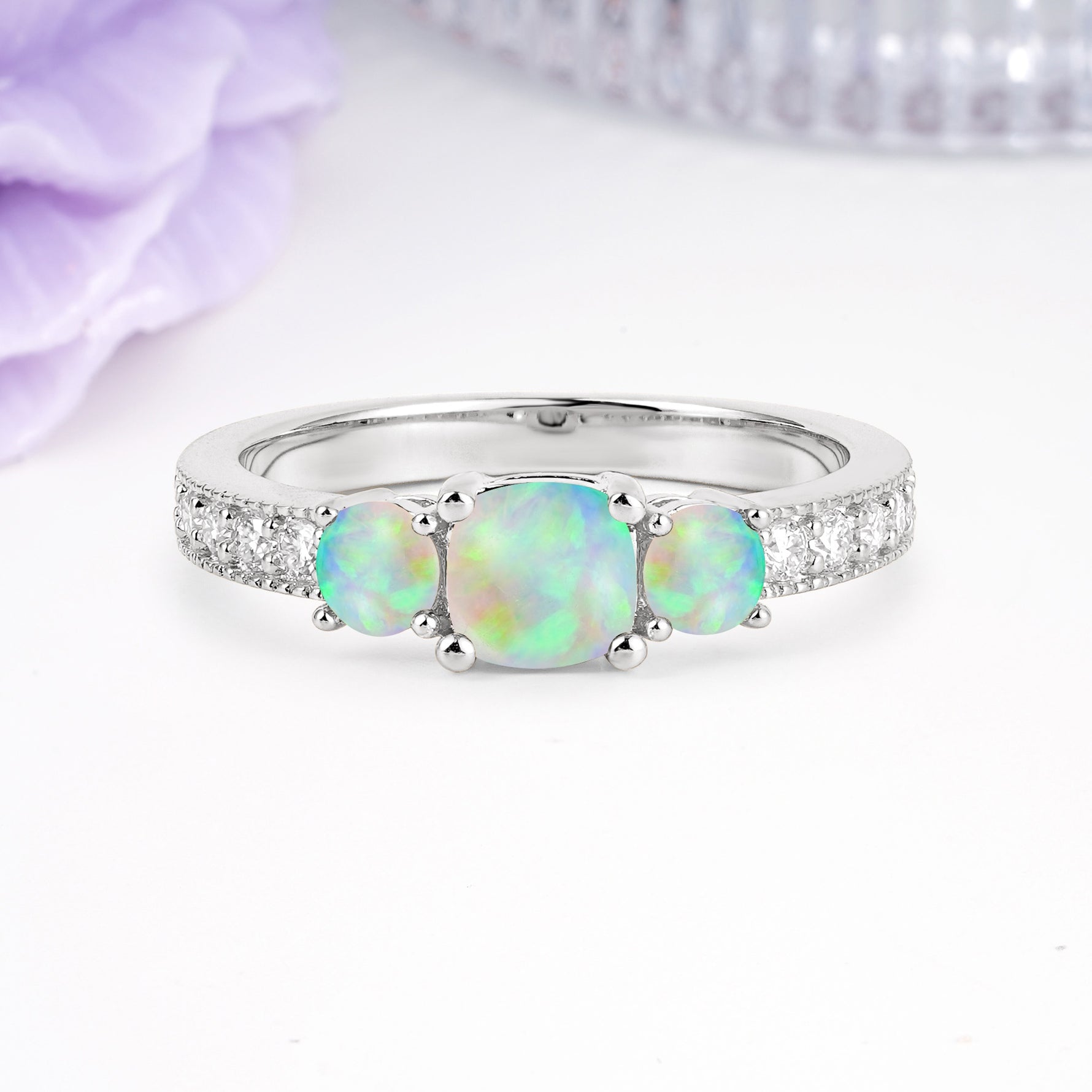 Luxurious And Unique 4 Prong Princess Cut Fire Opal Engagement Ring - Additional view