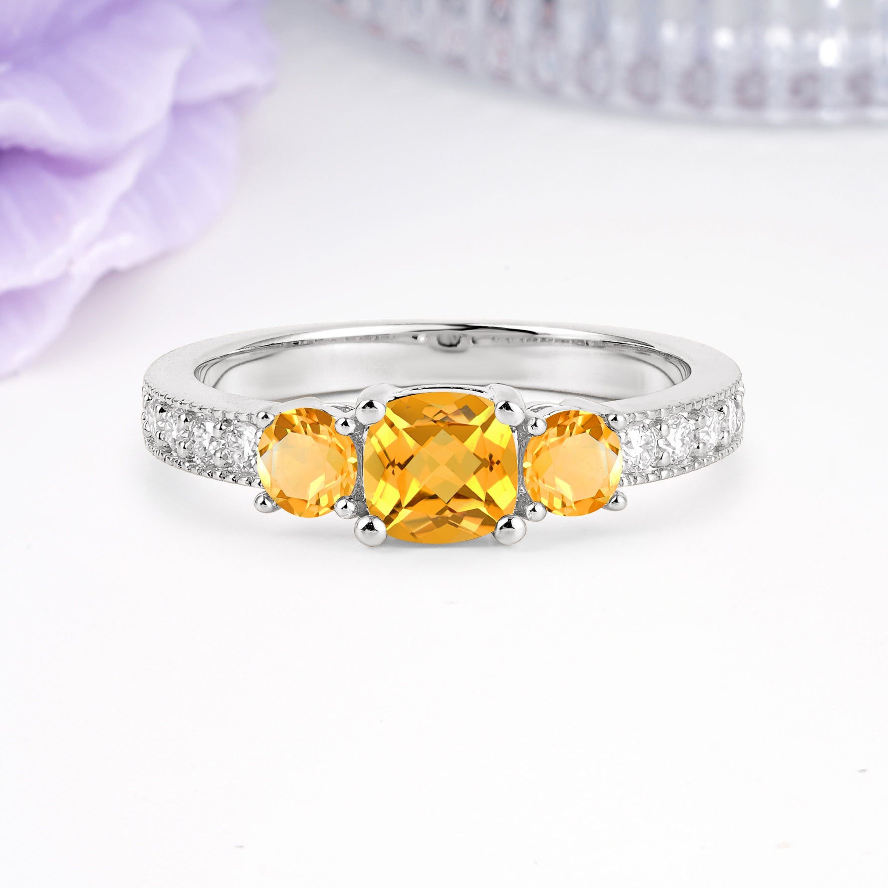 Luxurious And Unique 4 Prong Princess Cut Citrine Engagement Ring - Additional view