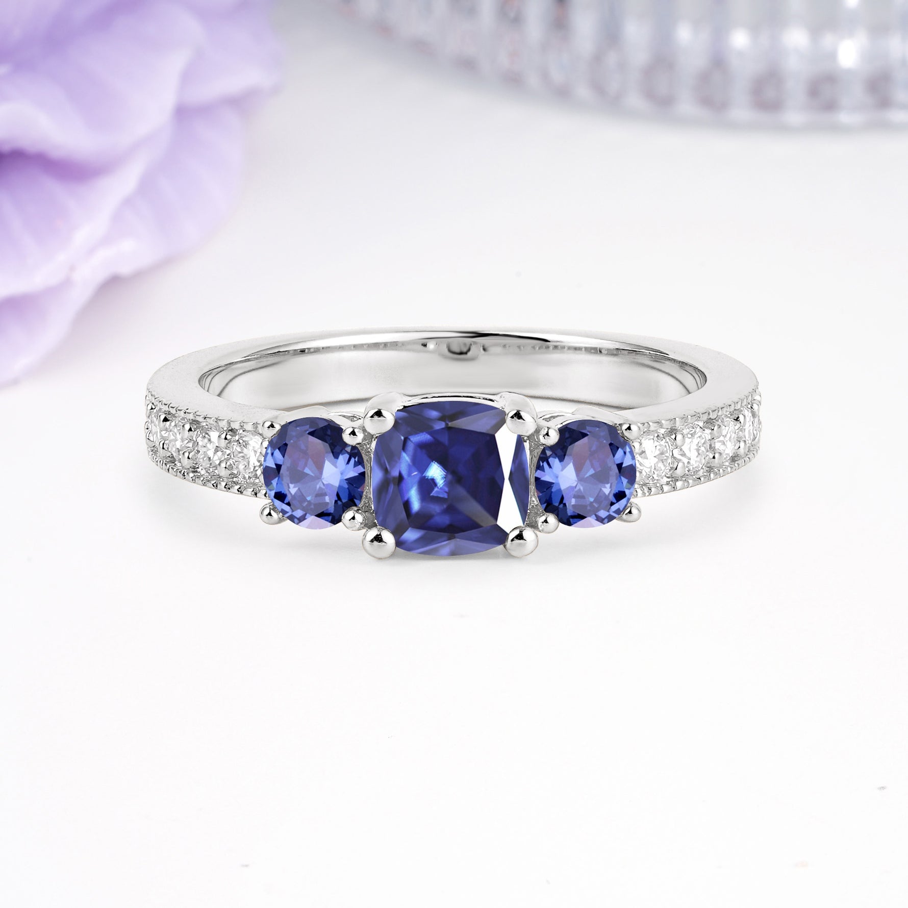 Luxurious And Unique 4 Prong Princess Cut Tanzanite Engagement Ring - Additional view