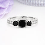 Luxurious And Unique 4 Prong Princess Cut Black Onyx Engagement Ring - Additional view