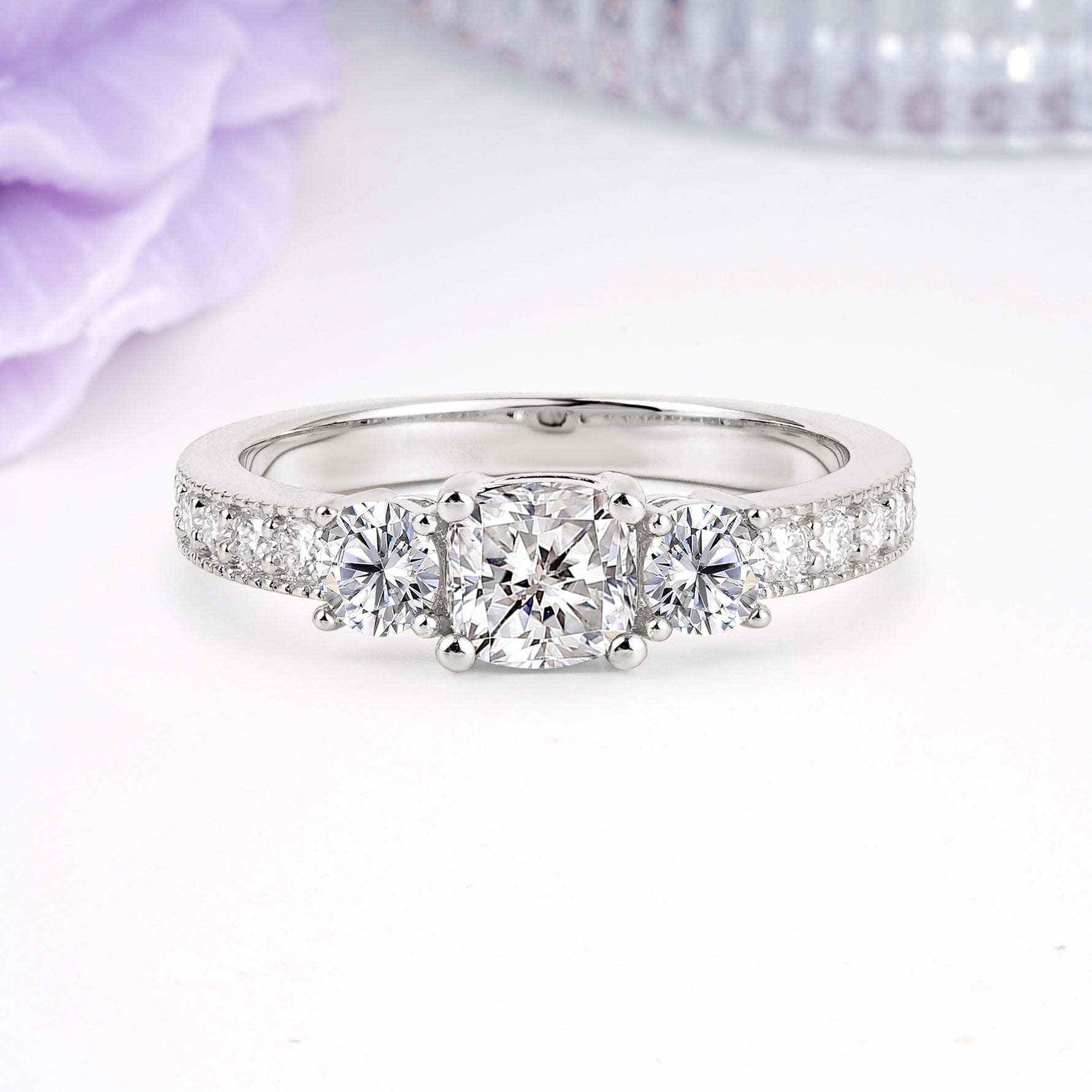 Luxurious And Unique 4 Prong Princess Cut Lab Diamond Engagement Ring - Additional view
