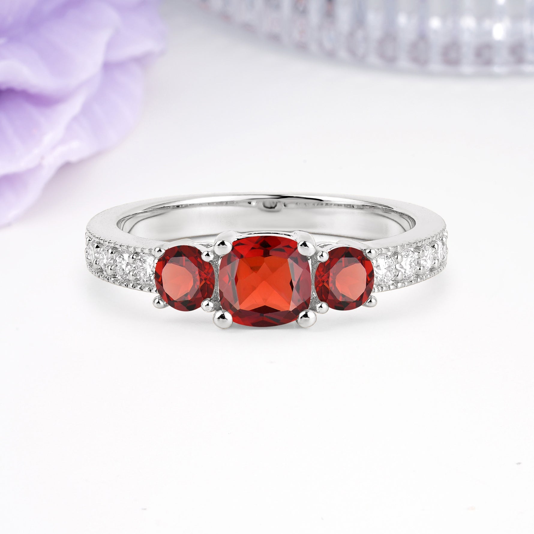 Luxurious And Unique 4 Prong Princess Cut Garnet Engagement Ring - Additional view