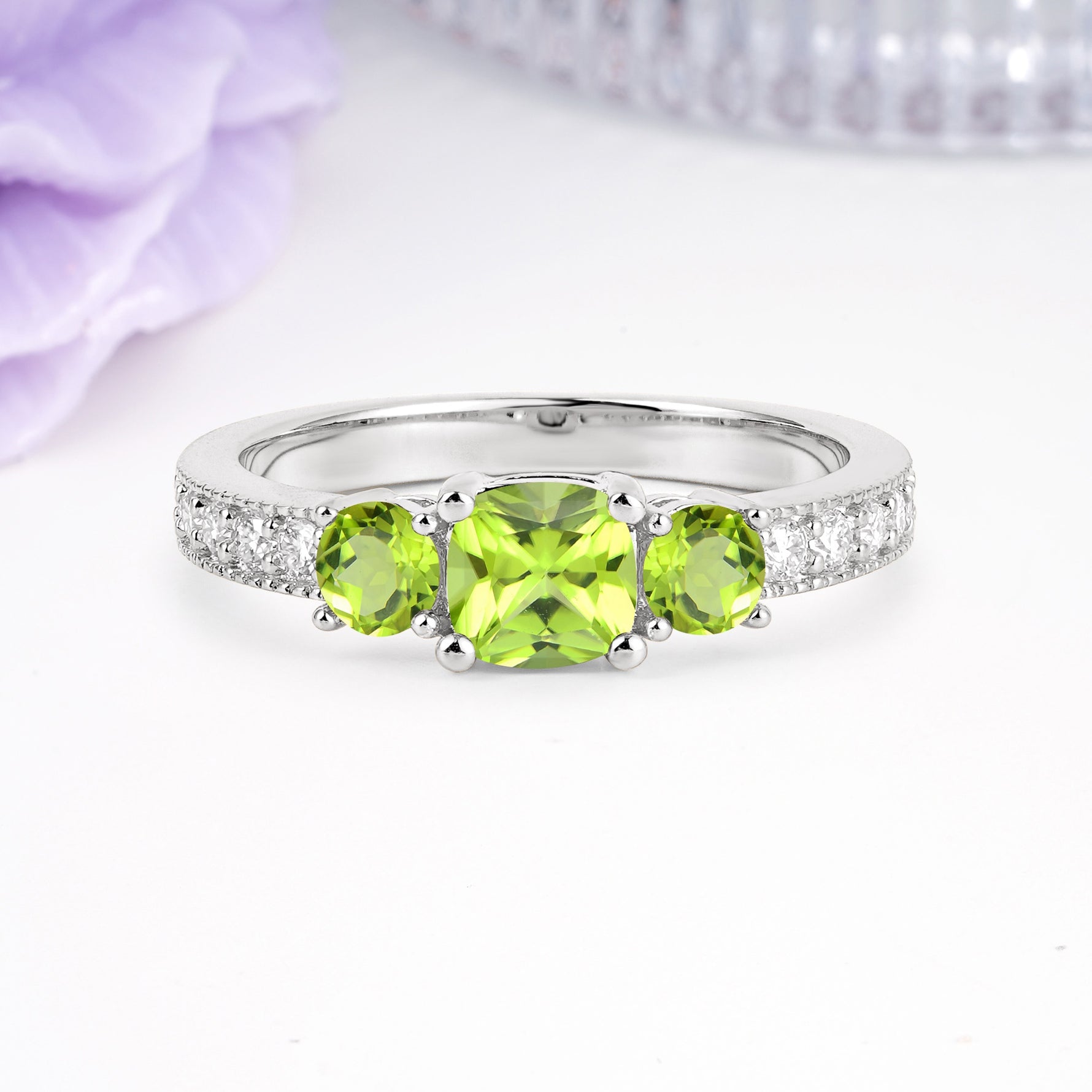 Luxurious And Unique 4 Prong Princess Cut Peridot Engagement Ring - Additional view