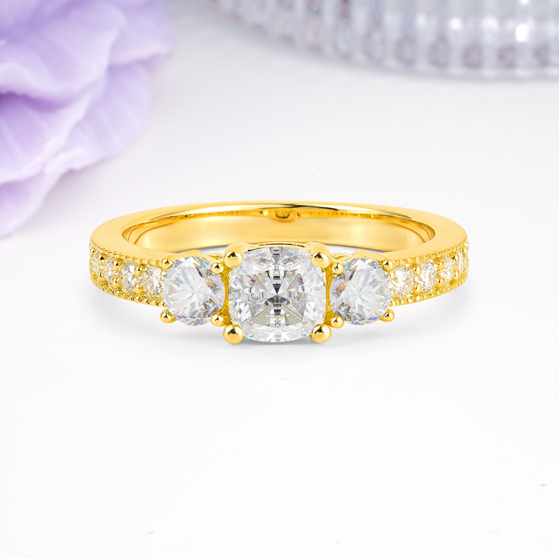 Luxurious And Unique 4 Prong Princess Cut Moissanite Engagement Ring - Additional view