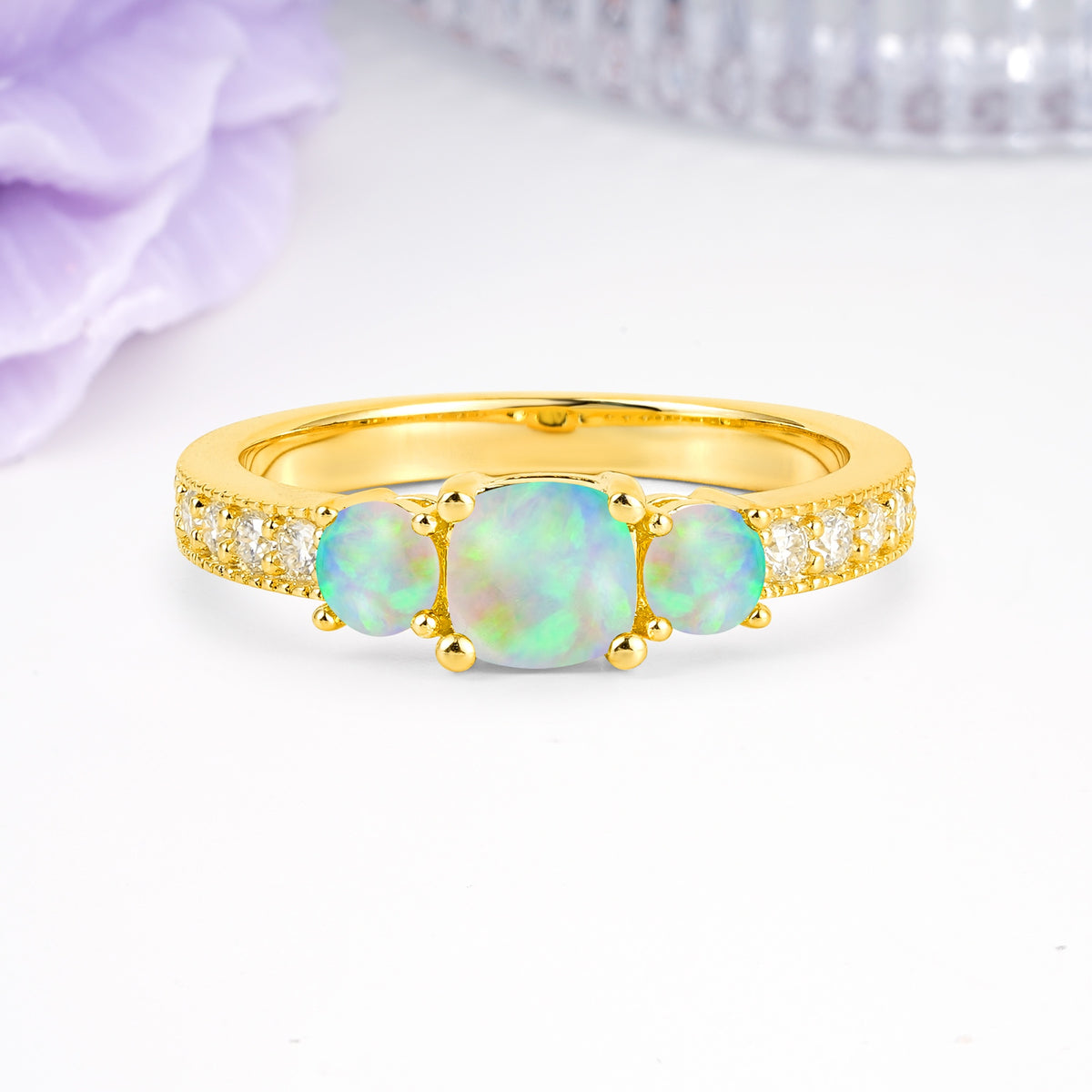 Luxurious And Unique 4 Prong Princess Cut Fire Opal Engagement Ring - Additional view