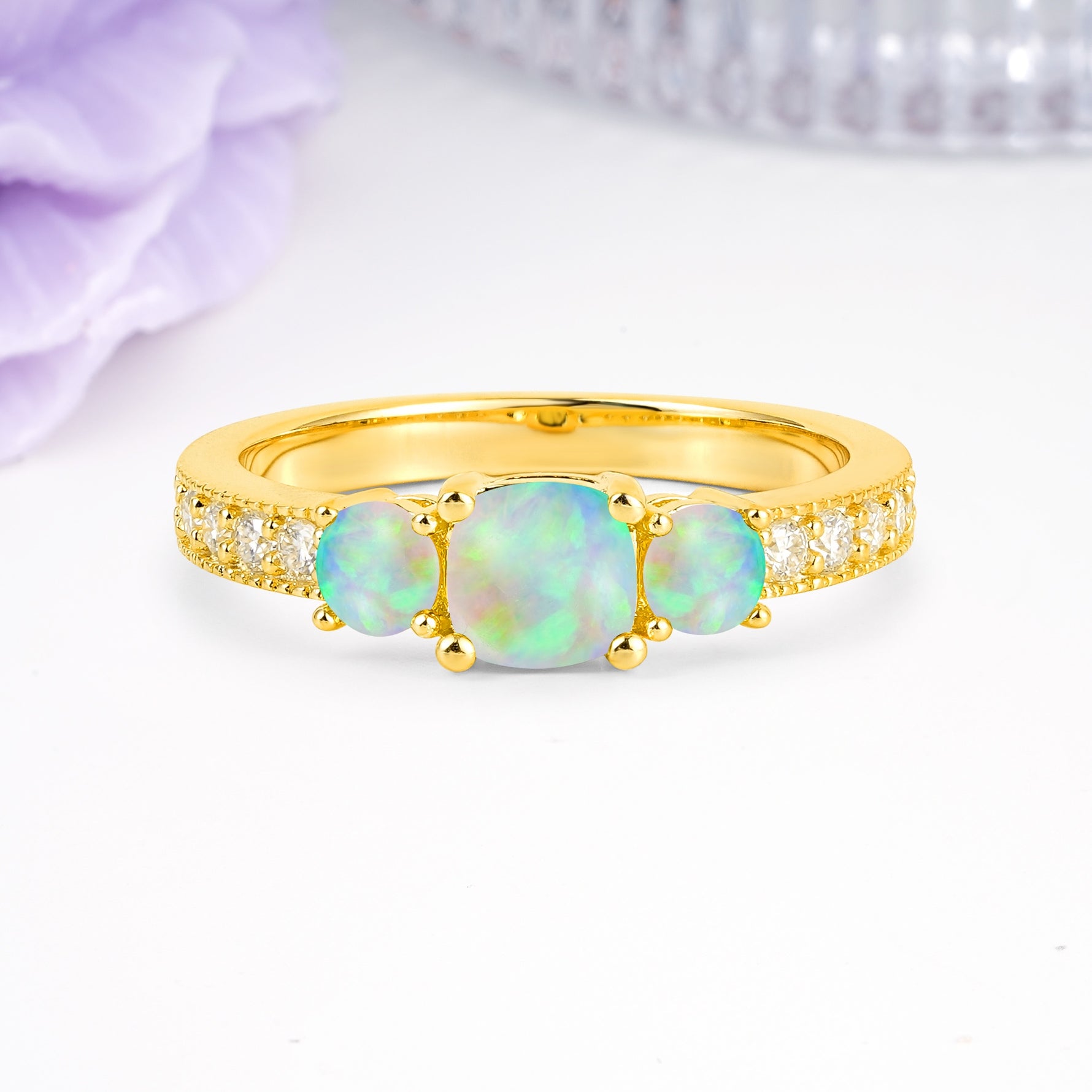 Luxurious And Unique 4 Prong Princess Cut Fire Opal Engagement Ring - Additional view