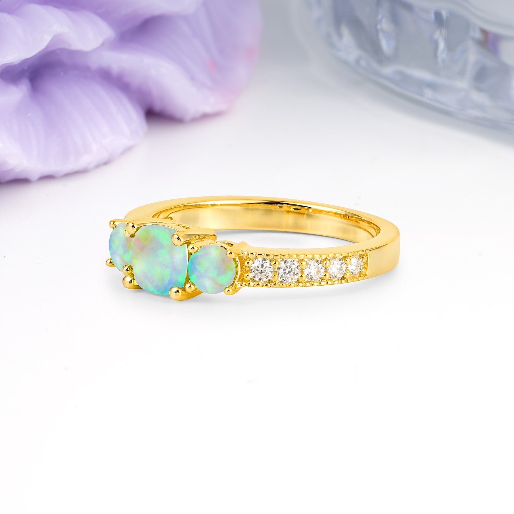 Luxurious And Unique 4 Prong Princess Cut Fire Opal Engagement Ring - Additional view