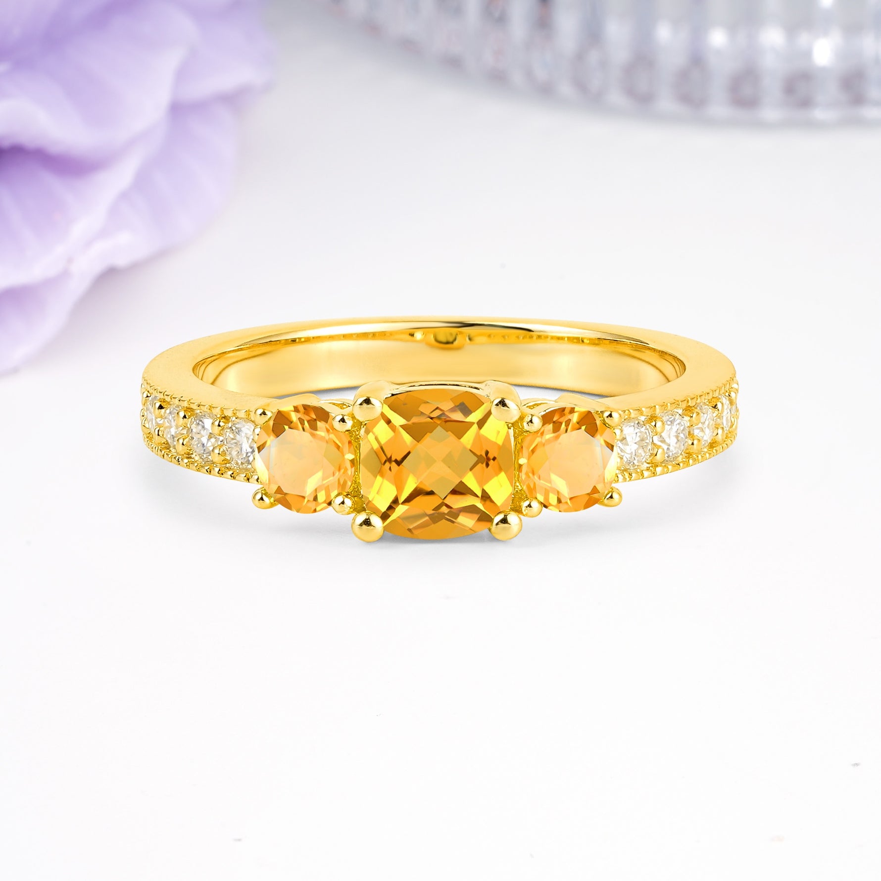 Luxurious And Unique 4 Prong Princess Cut Citrine Engagement Ring - Additional view