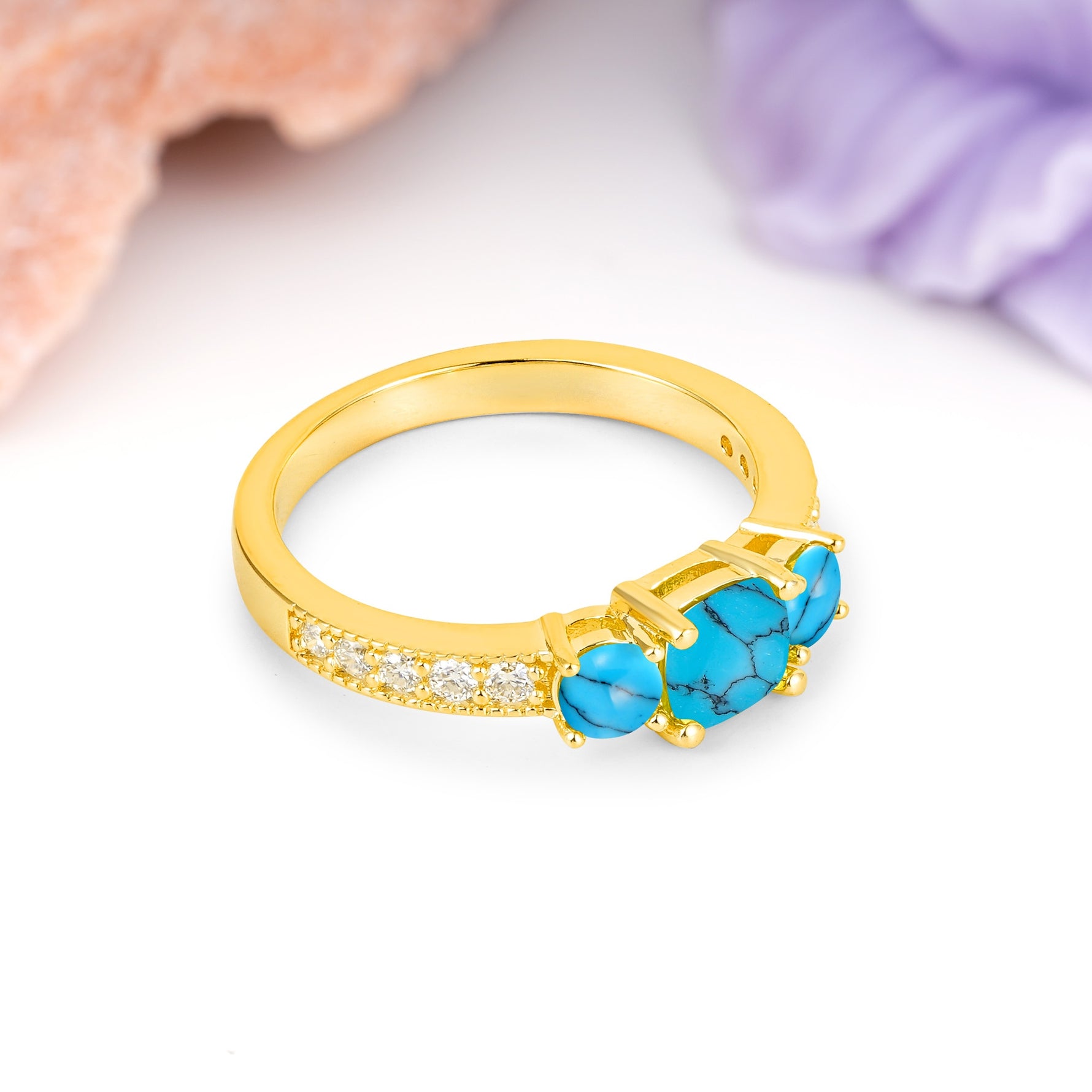 Luxurious And Unique 4 Prong Princess Cut Turquoise Engagement Ring - Additional view