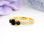 Luxurious And Unique 4 Prong Princess Cut Black Onyx Engagement Ring - Additional view