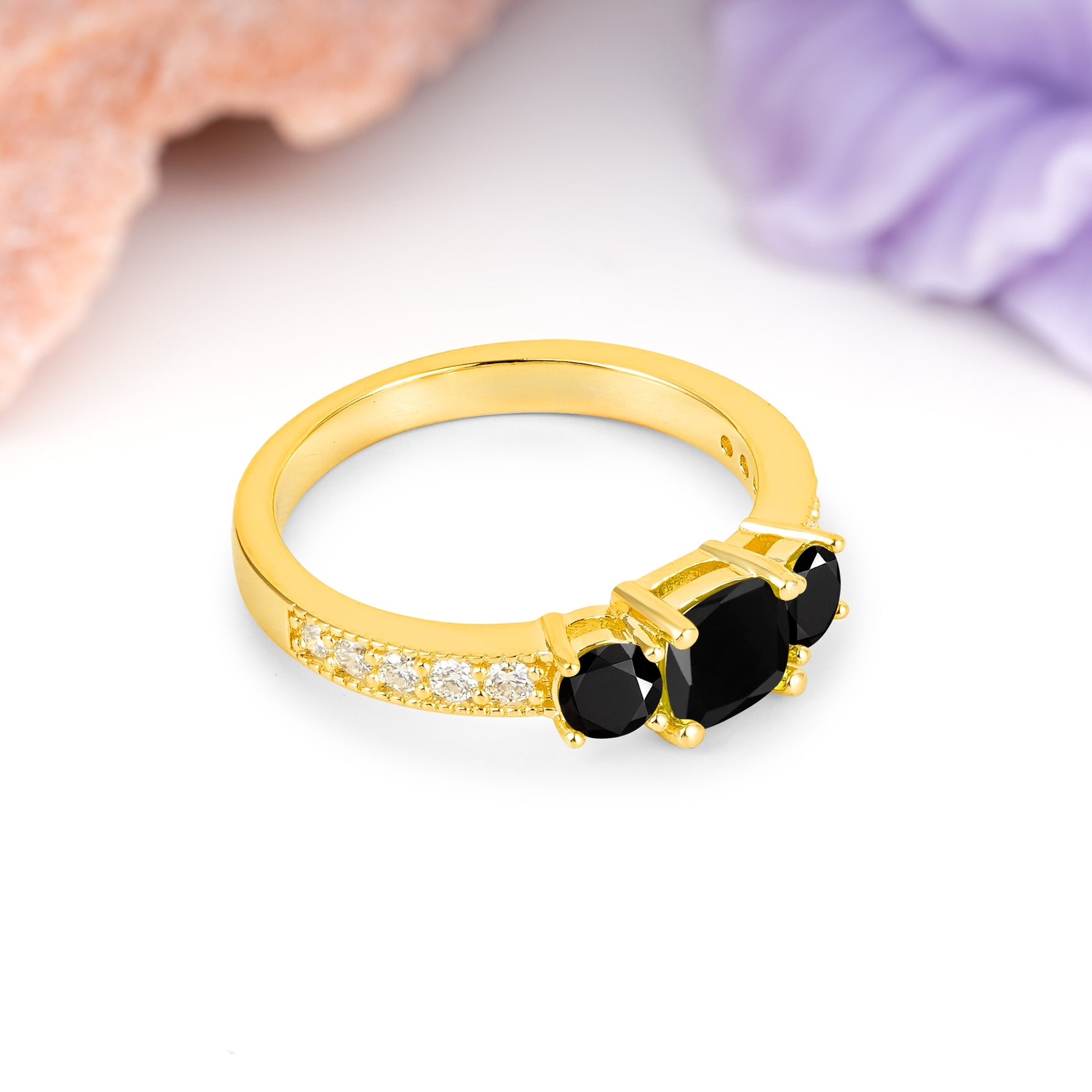 Luxurious And Unique 4 Prong Princess Cut Black Onyx Engagement Ring - Additional view