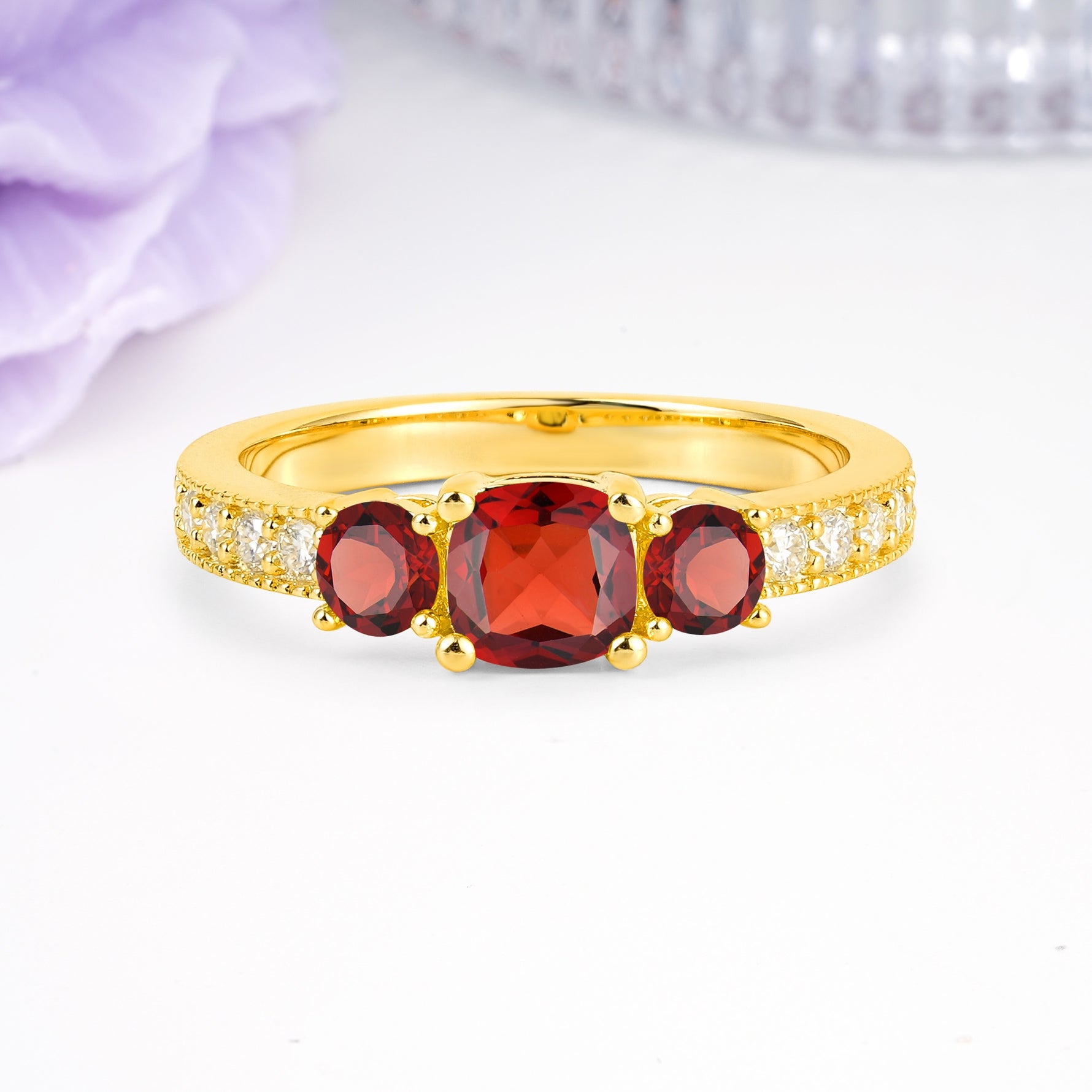 Luxurious And Unique 4 Prong Princess Cut Garnet Engagement Ring - Additional view