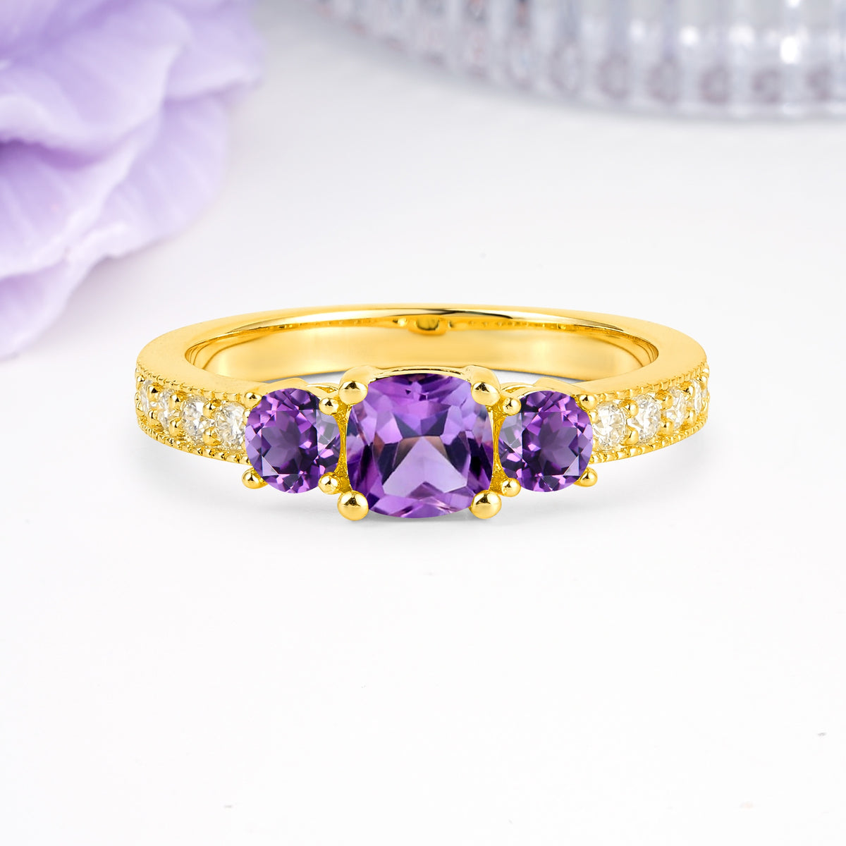 Luxurious And Unique 4 Prong Princess Cut Amethyst Engagement Ring - Additional view