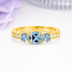 Luxurious And Unique 4 Prong Princess Cut Aquamarine Engagement Ring - Additional view
