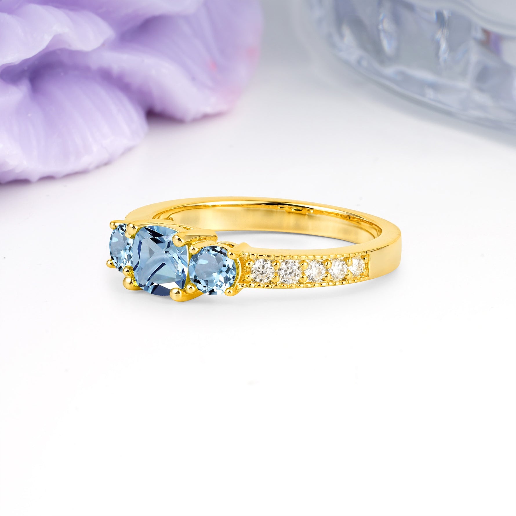Luxurious And Unique 4 Prong Princess Cut Aquamarine Engagement Ring - Additional view