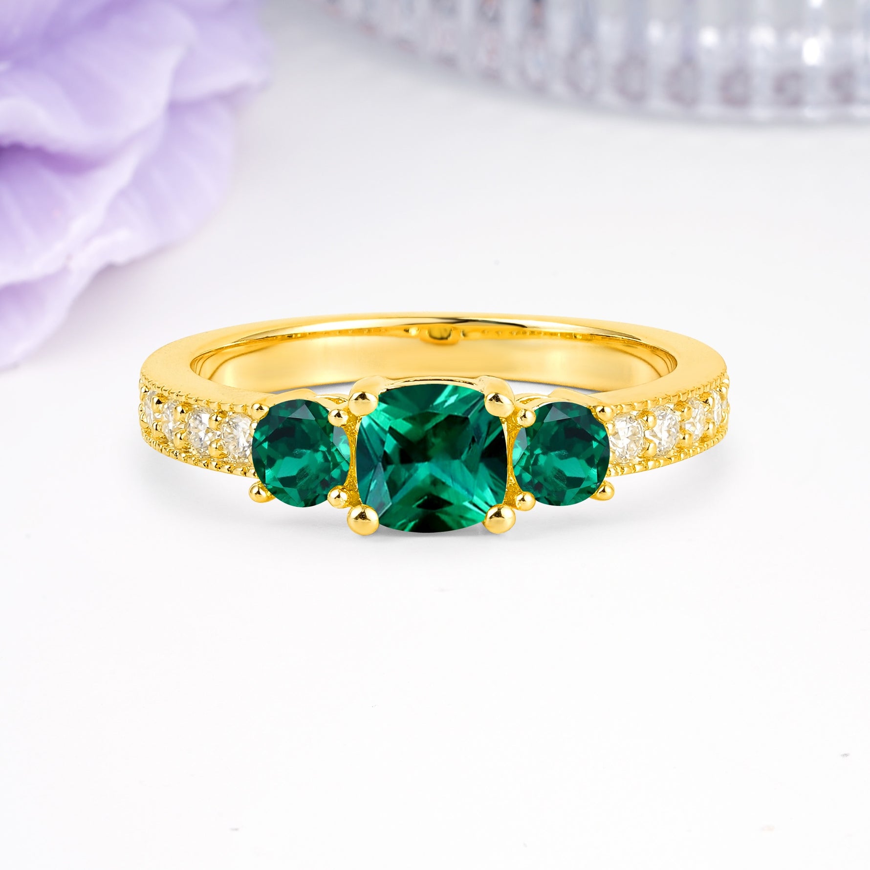 Luxurious And Unique 4 Prong Princess Cut Emerald Engagement Ring - Additional view