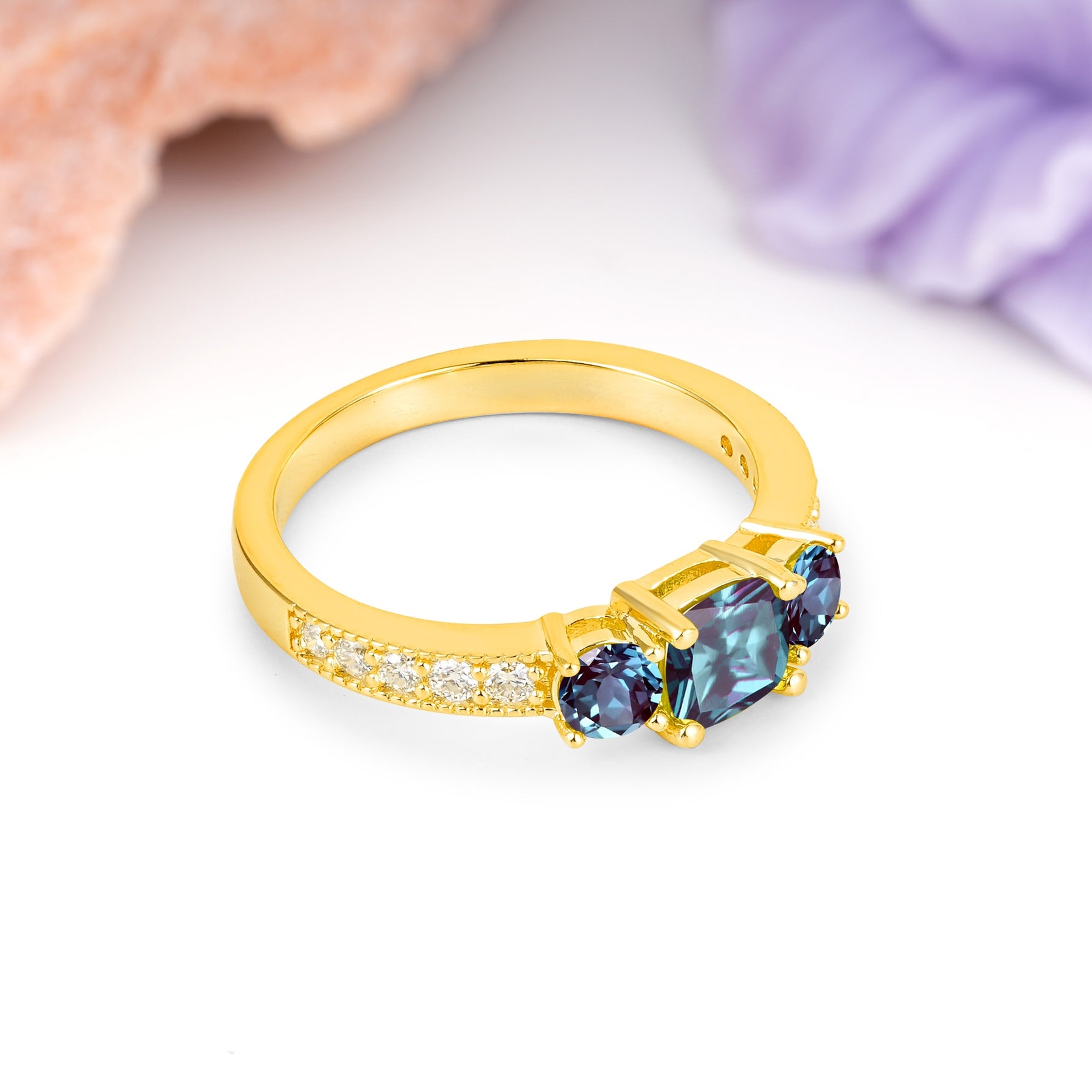 Luxurious And Unique 4 Prong Princess Cut Alexandrite Engagement Ring - Additional view